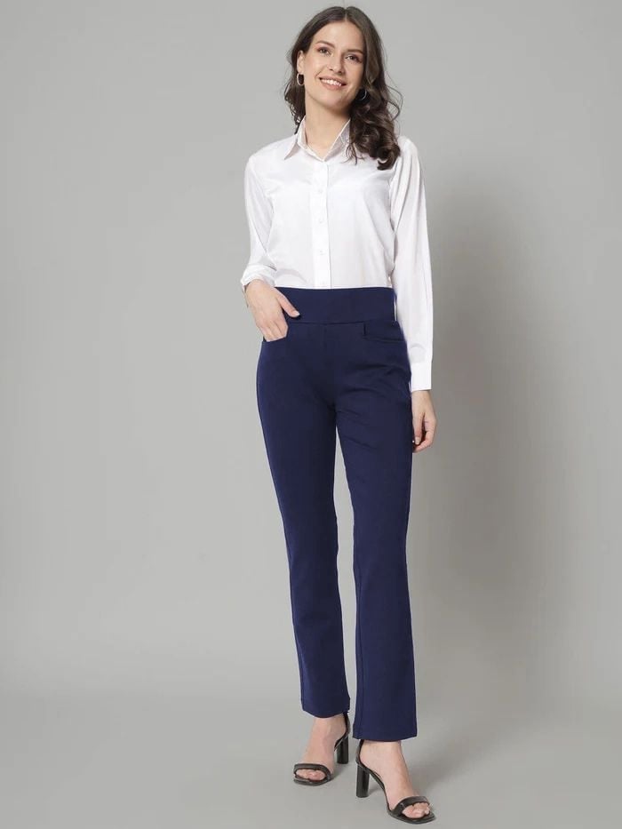 Navy Straight-Leg Trousers For Business Casual Navy Straight-Leg Trousers For Business Casual — Simple Navy Blue Pants Outfits