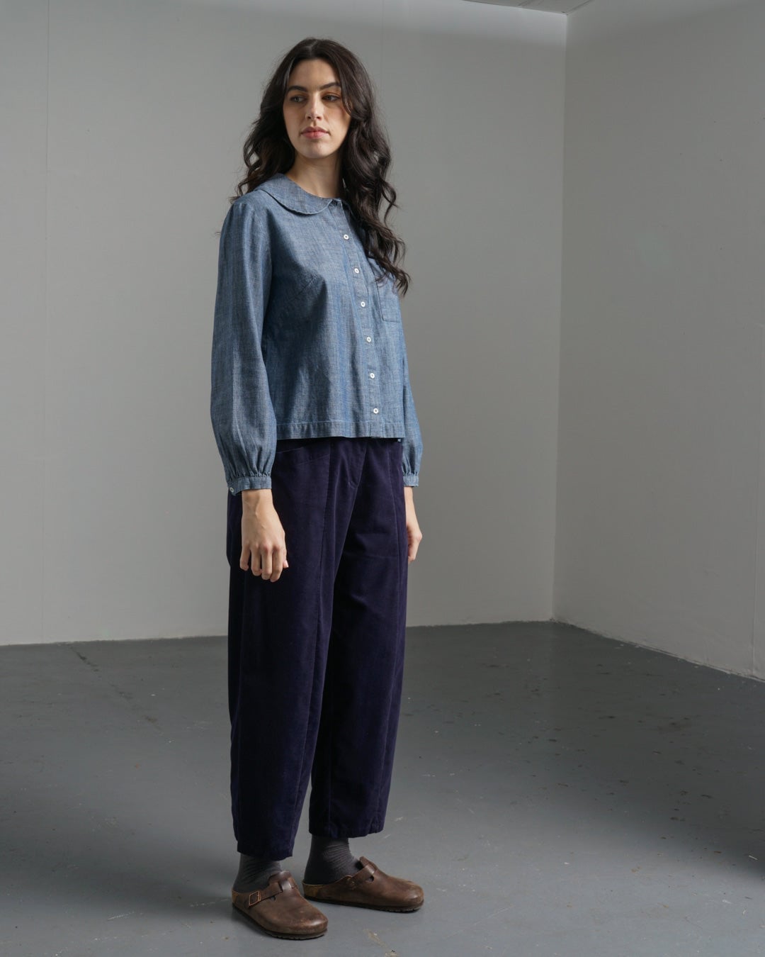 Navy Corduroy Trousers With Denim Shirt Navy Corduroy Trousers With Denim Shirt — Simple Navy Blue Pants Outfits