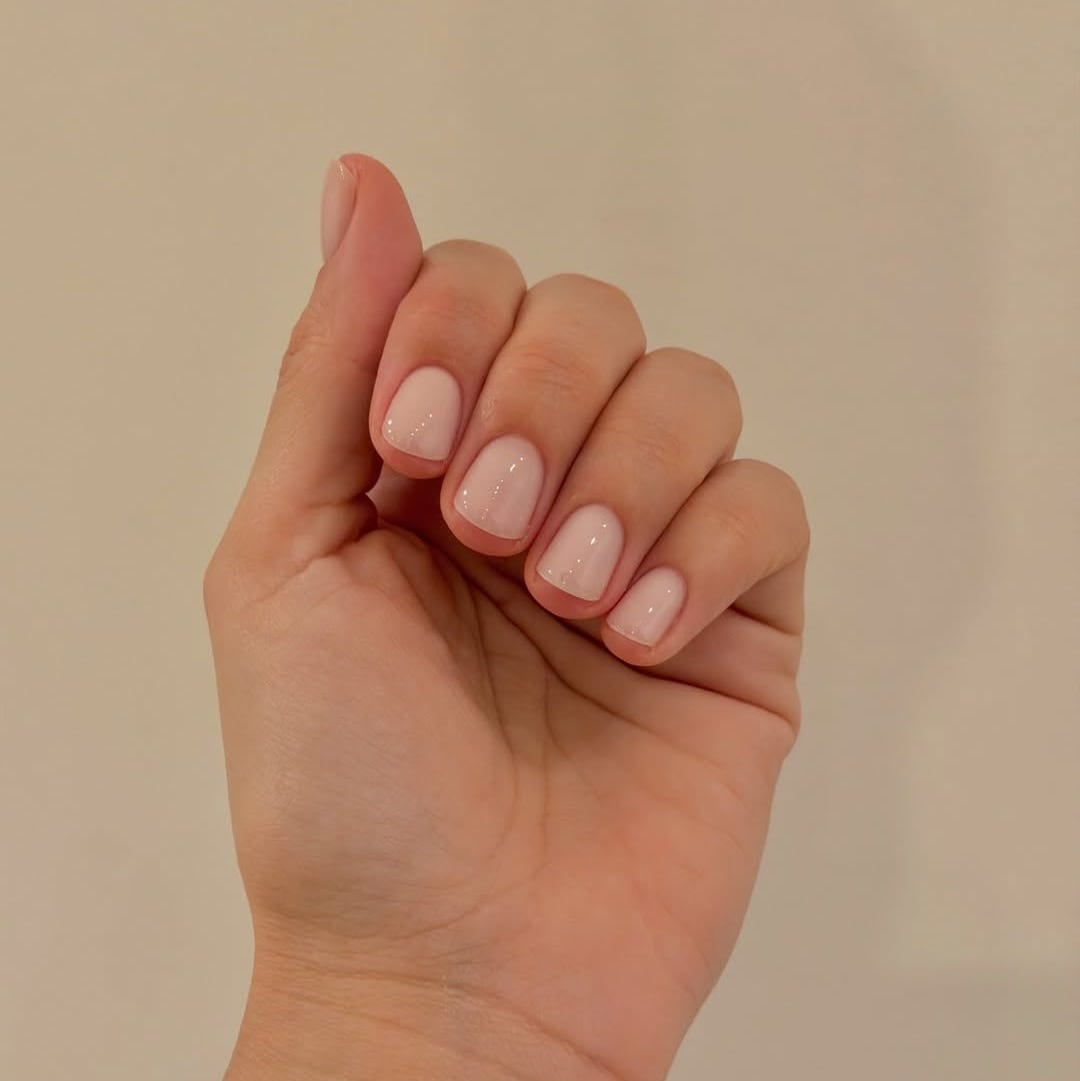 Glossy Pale Nude Short Square Nails Glossy Pale Nude Short Square Nails — Simple Neutral Nails Colors