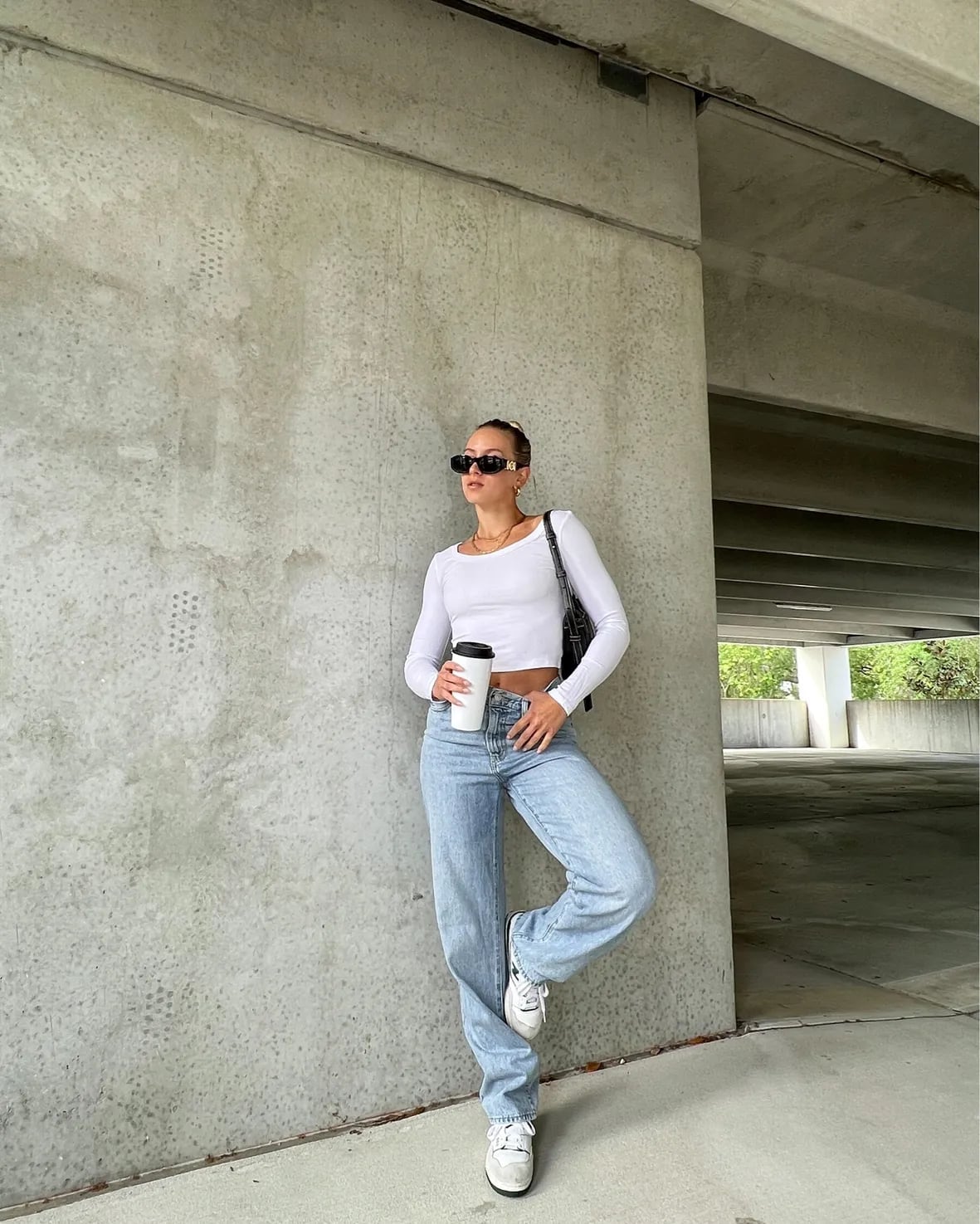 Crop Top with High-Waisted Wide-Leg Jeans Crop Top with High-Waisted Wide-Leg Jeans — Simple New Balance Outfits