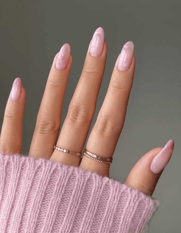 Pale Pink Almond With Floral Overlay — Simple Nude Nails