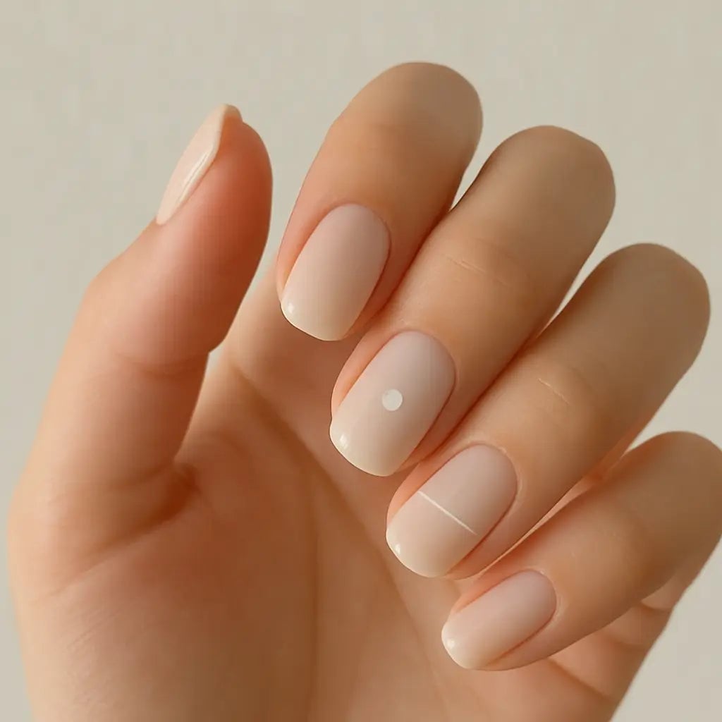Matte Sheer Nude Short Square With Minimalist Art — Simple Nude Nails