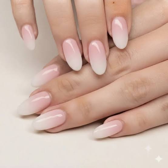 Short Almond Ombre Milky Pink To White — Simple Nude Nails