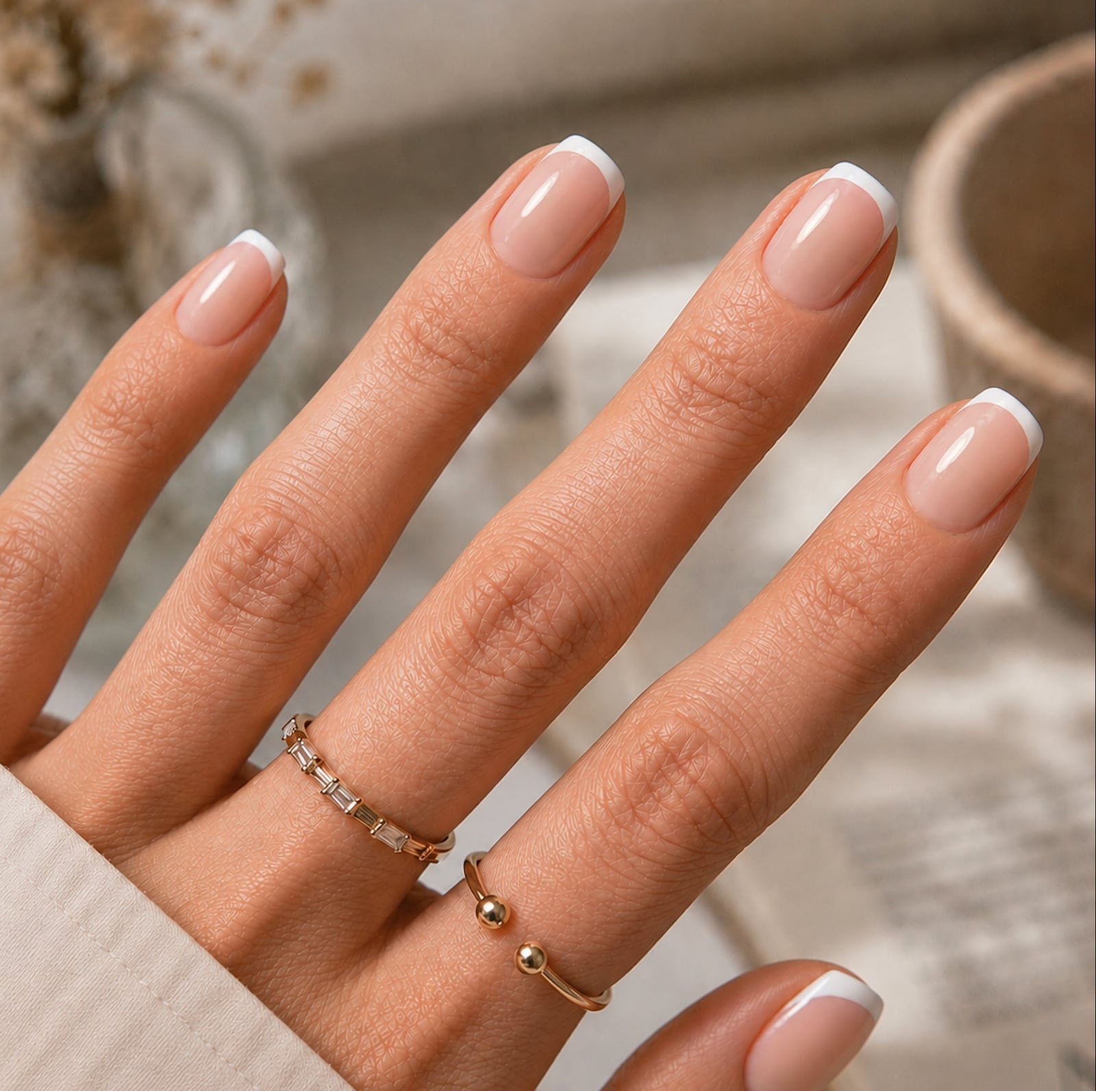 Short Peach Pink Nude Oval Nails — Simple Nude Nails