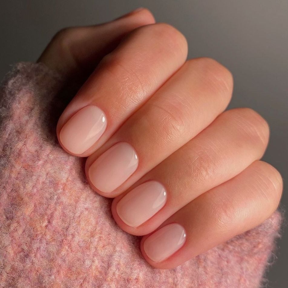 Opaque Milky Pink Nude Soft Square Nails — Simple Nude Nails