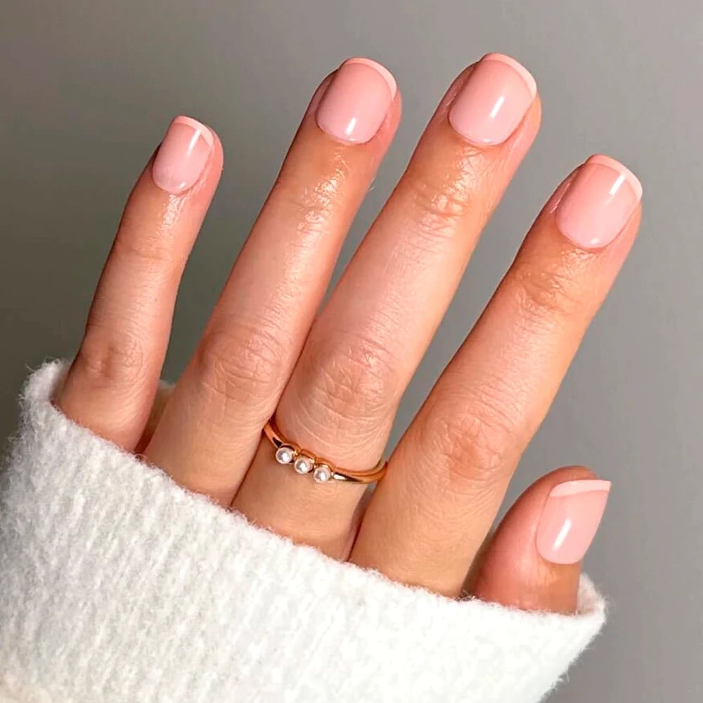 Milky Off-White Shimmer Short Square Nails — Simple Nude Nails