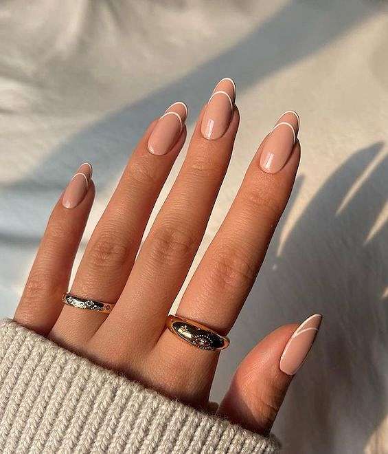 Nude Beige Almond Modern French Manicure — Simple Nude Nails