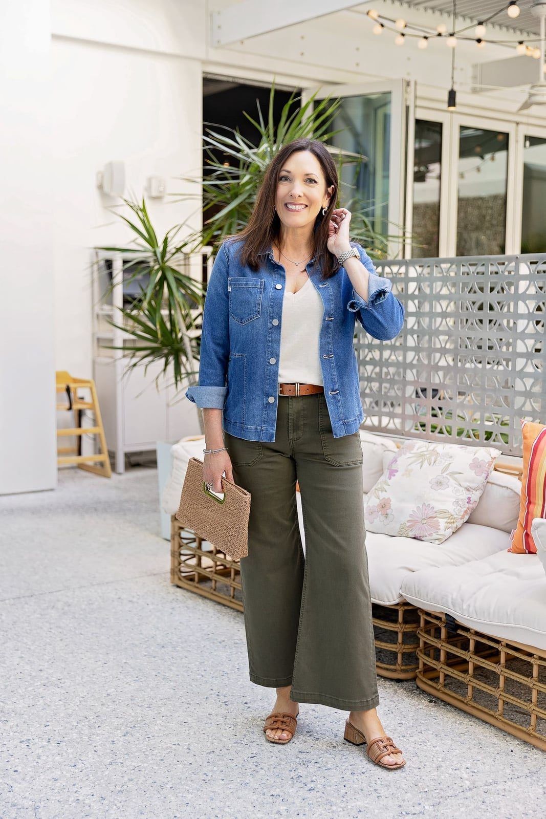 Olive Wide Leg Pants With Denim Jacket Olive Wide Leg Pants With Denim Jacket — Simple Olive Green Outfits