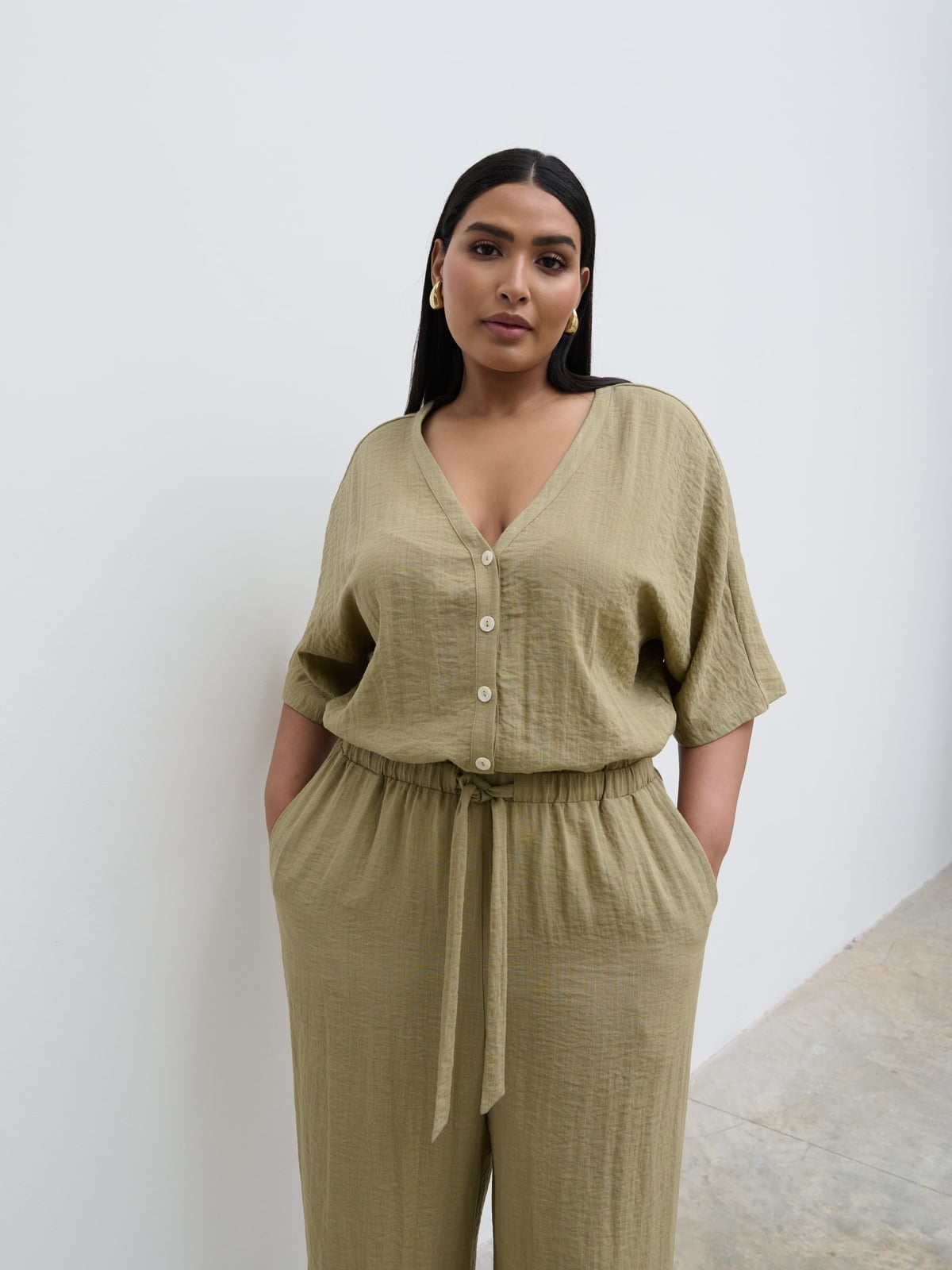 Olive Gauze Top With Matching Trousers Olive Gauze Top With Matching Trousers — Simple Olive Green Outfits