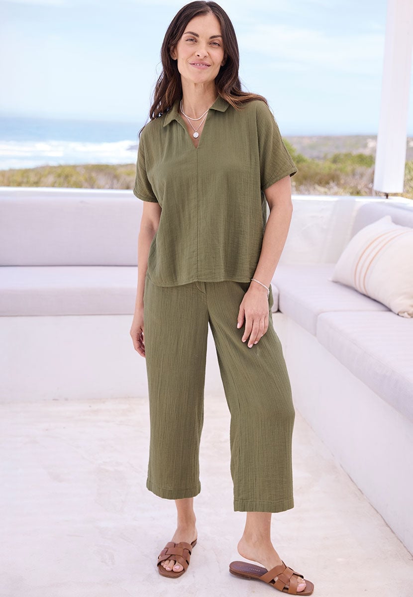 Olive Green Set With Textured Cotton Olive Green Set With Textured Cotton — Simple Olive Green Outfits