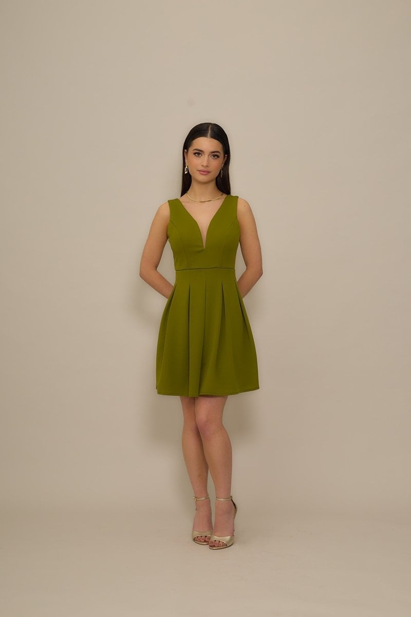 Olive Fit And Flare Dress With Pleats Olive Fit And Flare Dress With Pleats — Simple Olive Green Outfits