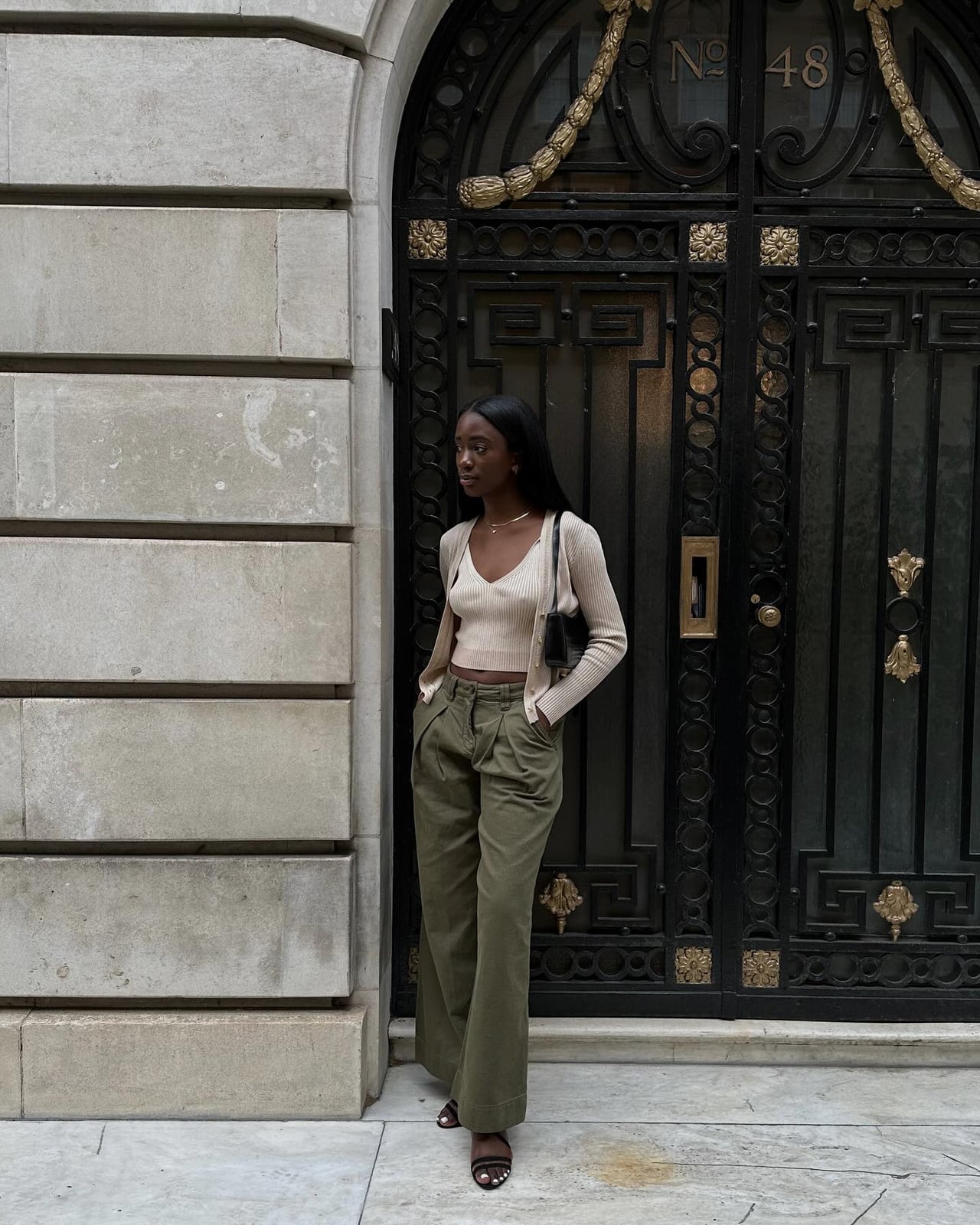 Olive Cargo Trousers With Beige Knitwear Olive Cargo Trousers With Beige Knitwear — Simple Olive Green Outfits