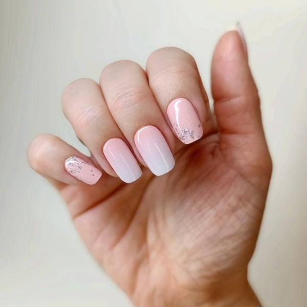 Pale Pink to White Short Square Glitter Ombre — Simple Ombre Nails