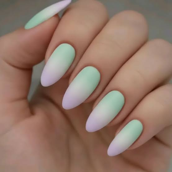 Mint Green to Pale Lavender Matte Medium Almond Ombre — Simple Ombre Nails