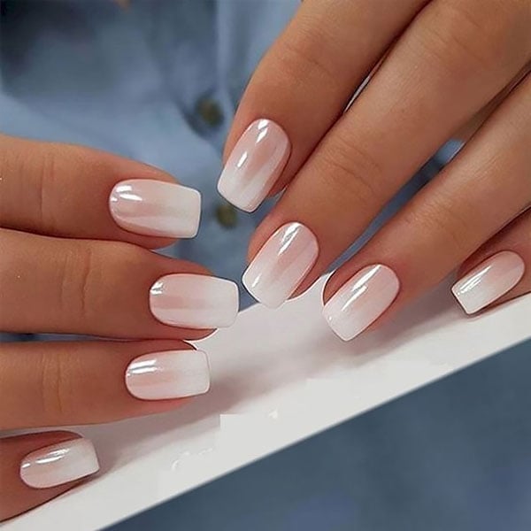 Milky White to Pink Short Square Ombre — Simple Ombre Nails