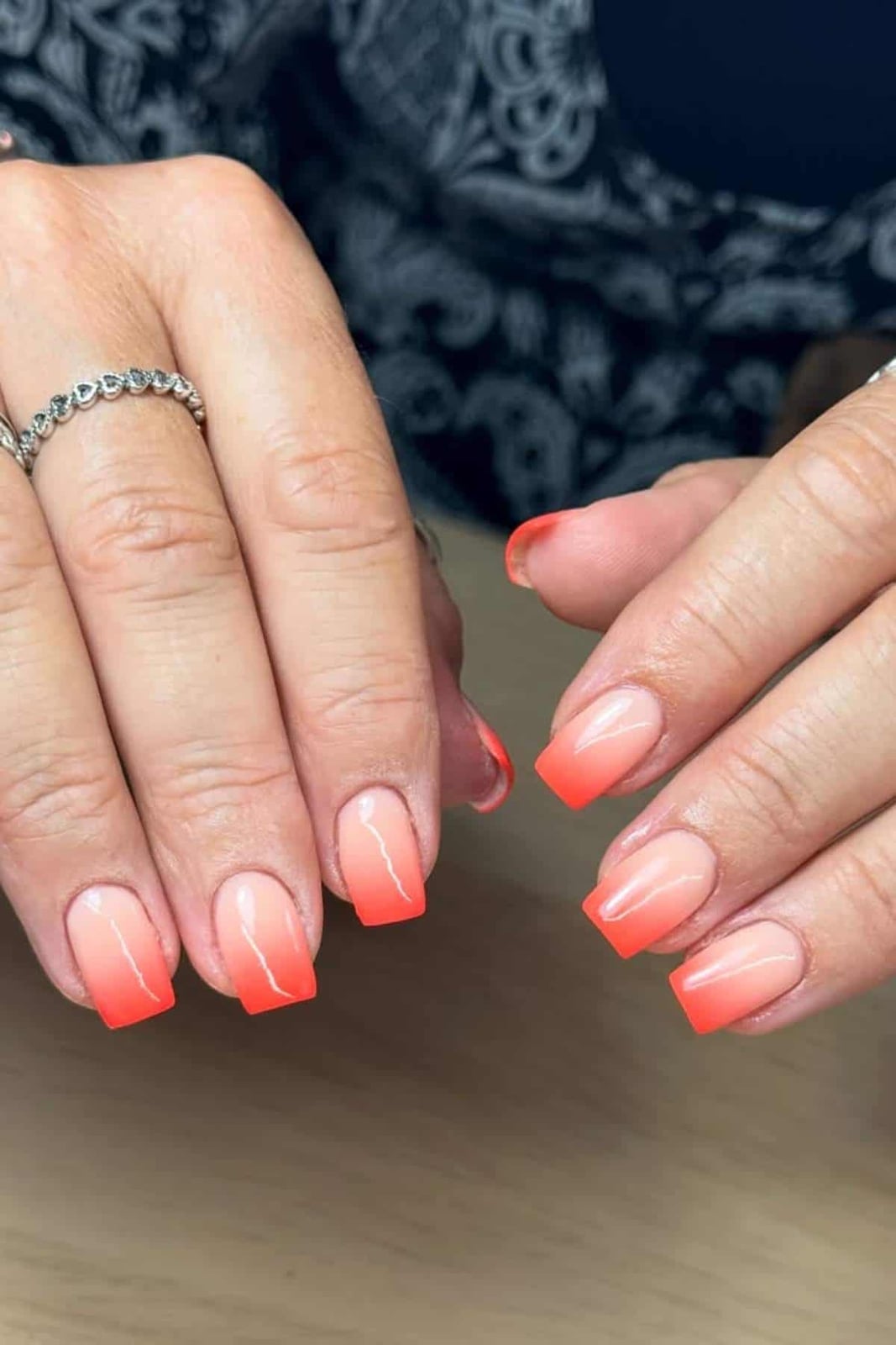 Neon Orange White Short Square Ombre — Simple Ombre Nails