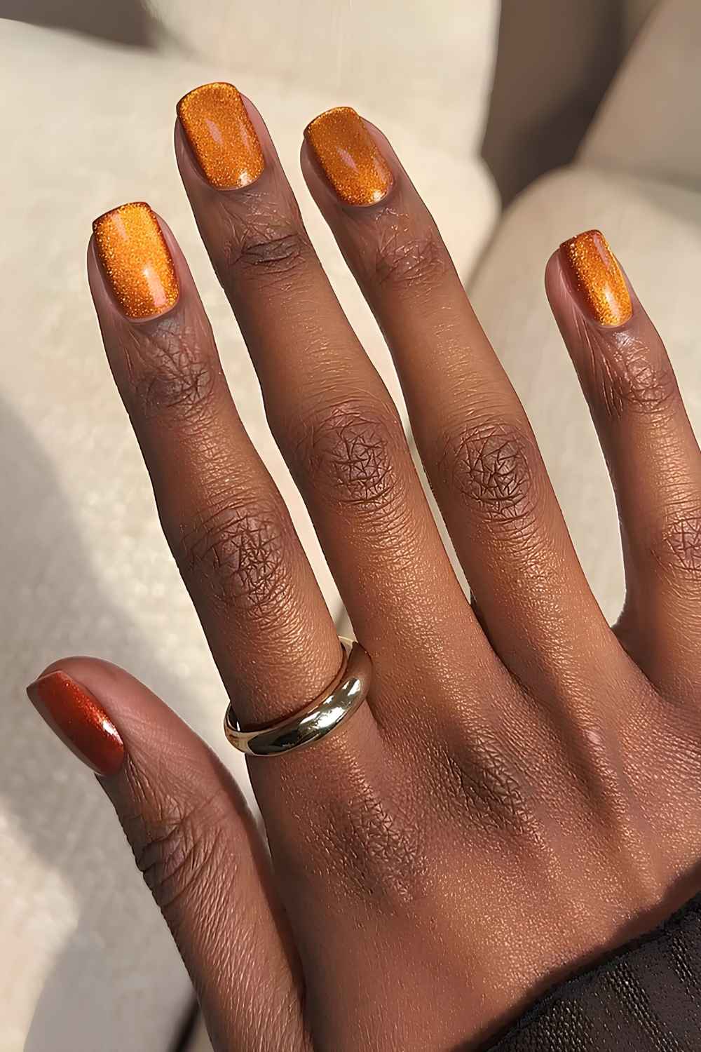 Bright Orange Glitter Glossy Square Medium Bright Orange Glitter Glossy Square Medium — Simple Orange Cat Eye Nails