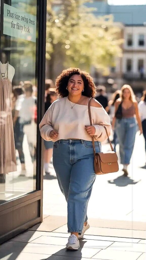 Off-Shoulder Sweatshirt With Wide-Leg Jeans Off-Shoulder Sweatshirt With Wide-Leg Jeans — Simple Outfits for Curvy