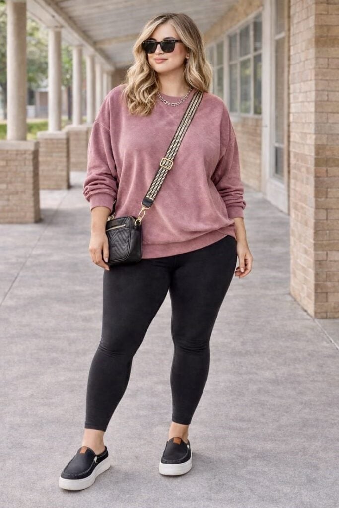 Oversized Sweatshirt With Charcoal Leggings Oversized Sweatshirt With Charcoal Leggings — Simple Outfits for Curvy
