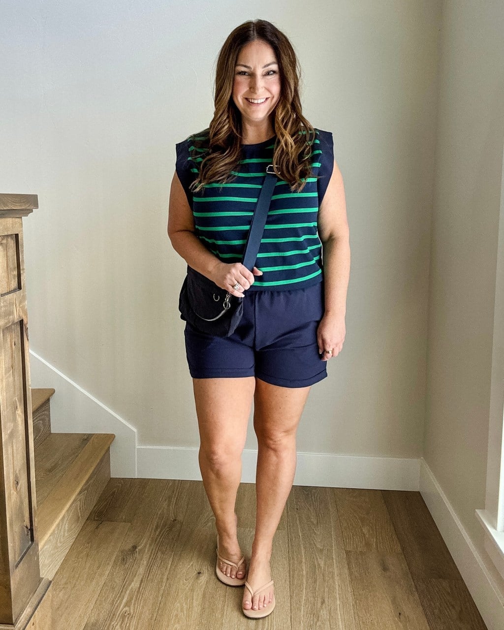 Striped Knit Top With Navy Shorts Striped Knit Top With Navy Shorts — Simple Outfits for Curvy