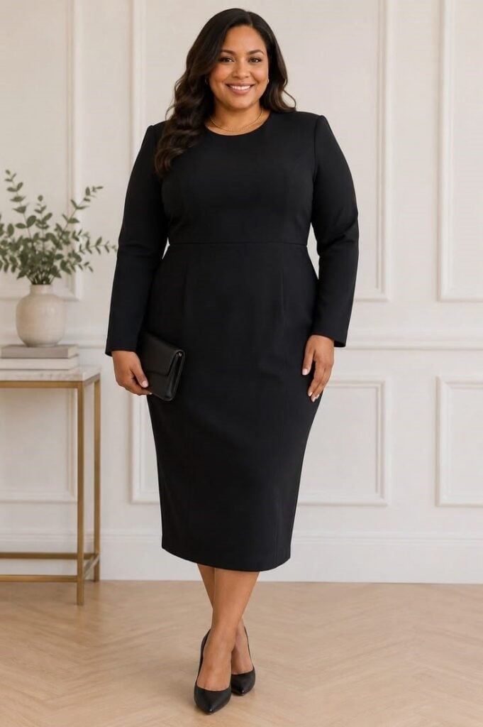 Long-Sleeved Black Sheath Dress Long-Sleeved Black Sheath Dress — Simple Outfits for Curvy