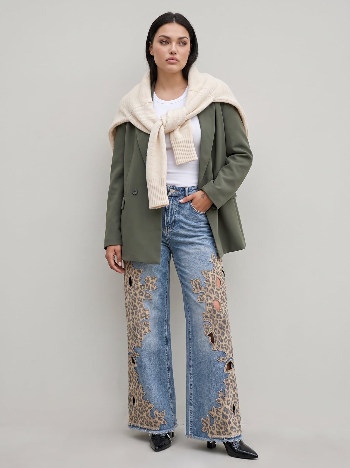 Olive Green Oversized Blazer With Leopard Jeans Olive Green Oversized Blazer With Leopard Jeans — Simple Oversized Blazer Outfits