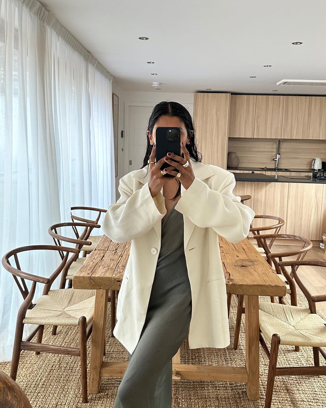 Cream Oversized Blazer Over Slip Dress Cream Oversized Blazer Over Slip Dress — Simple Oversized Blazer Outfits