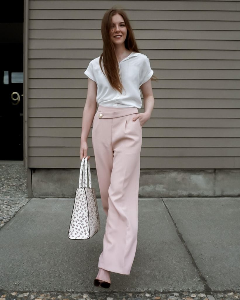 Blush Pink Palazzo Pants with Collared Blouse for Work Blush Pink Palazzo Pants with Collared Blouse for Work — Simple Palazzo Pants Outfits
