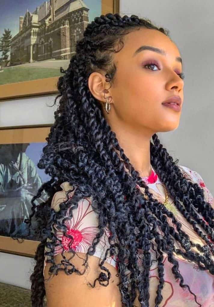 Long Black Passion Twists With Braided Accents — Simple Passion Twists Hairstyles
