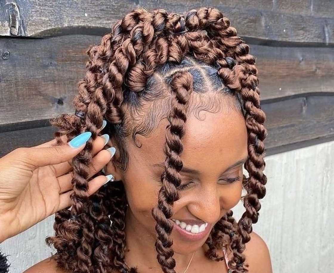 Shoulder Length Brown Passion Twists With Highlights — Simple Passion Twists Hairstyles
