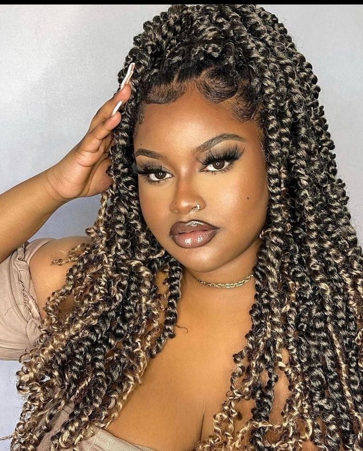Long Black Passion Twists With Blonde Highlights — Simple Passion Twists Hairstyles