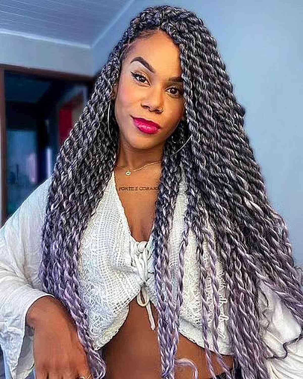 Mid-Back Grey Purple Ombre Passion Twists — Simple Passion Twists Hairstyles