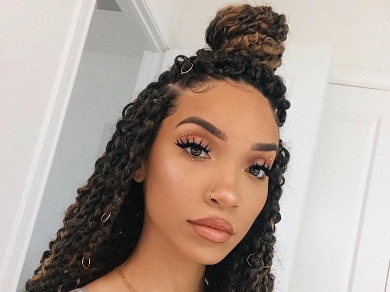 Mid-Back Dark Brown Passion Twists Half Updo — Simple Passion Twists Hairstyles