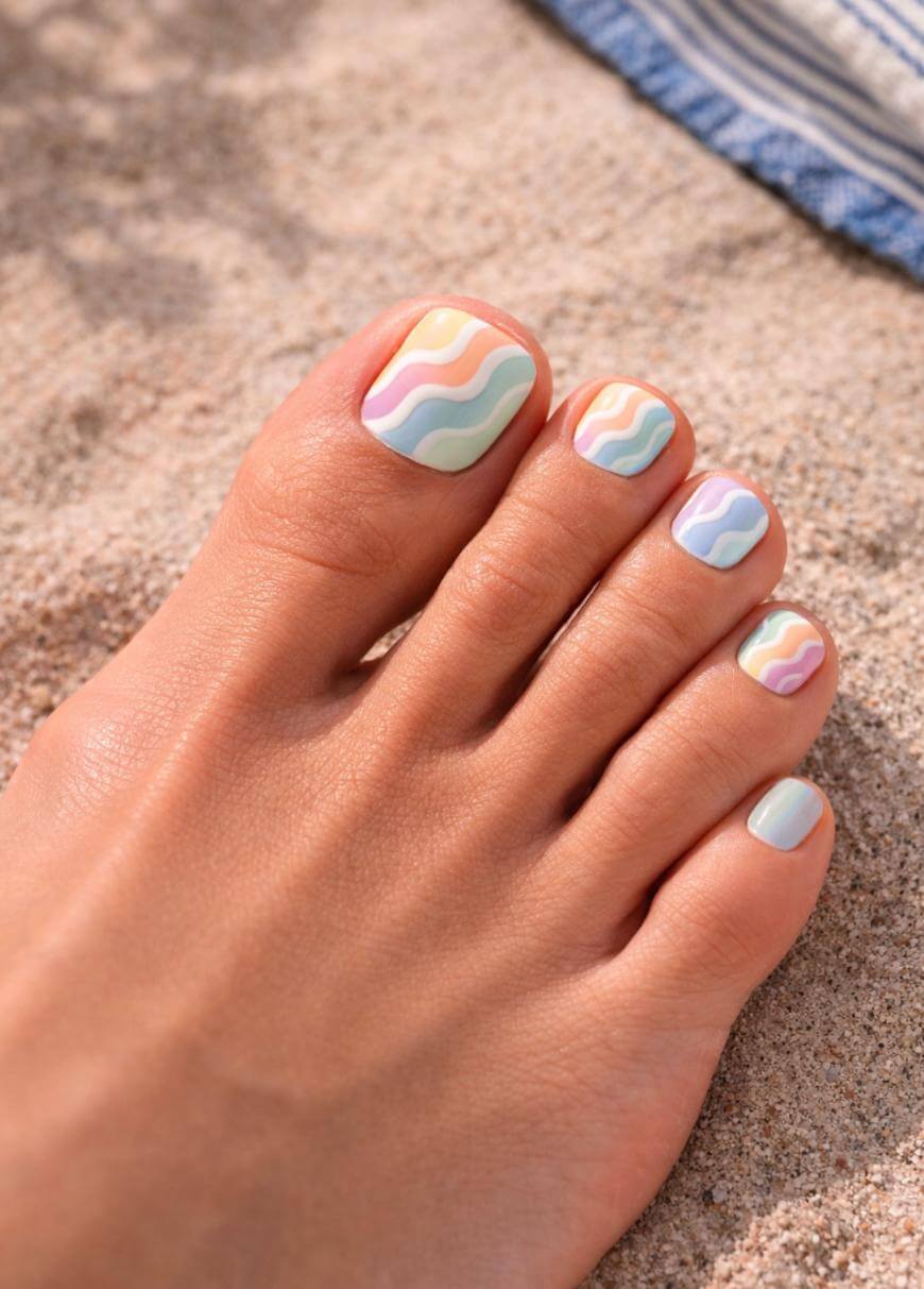 Wavy Pastel Rainbow Pedicure Wavy Pastel Rainbow Pedicure — Simple Pedicure Nails