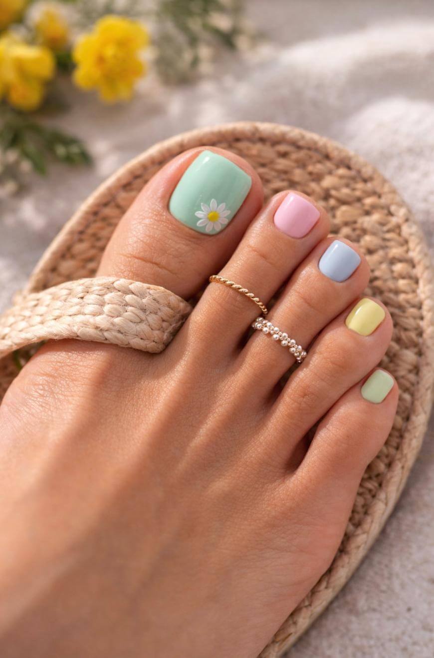 Pastel Daisy Pedicure Pastel Daisy Pedicure — Simple Pedicure Nails