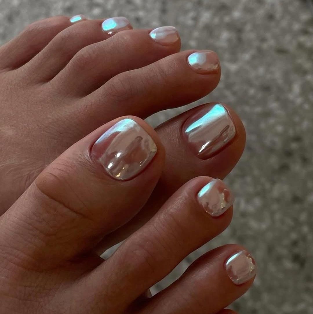 Iridescent Chrome Pedicure Iridescent Chrome Pedicure — Simple Pedicure Nails