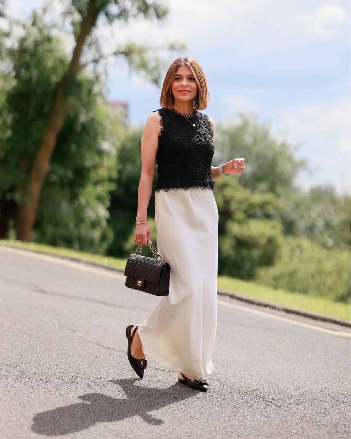 Ivory Wide Leg Trousers with Lace Top Ivory Wide Leg Trousers with Lace Top — Simple Petite Outfits