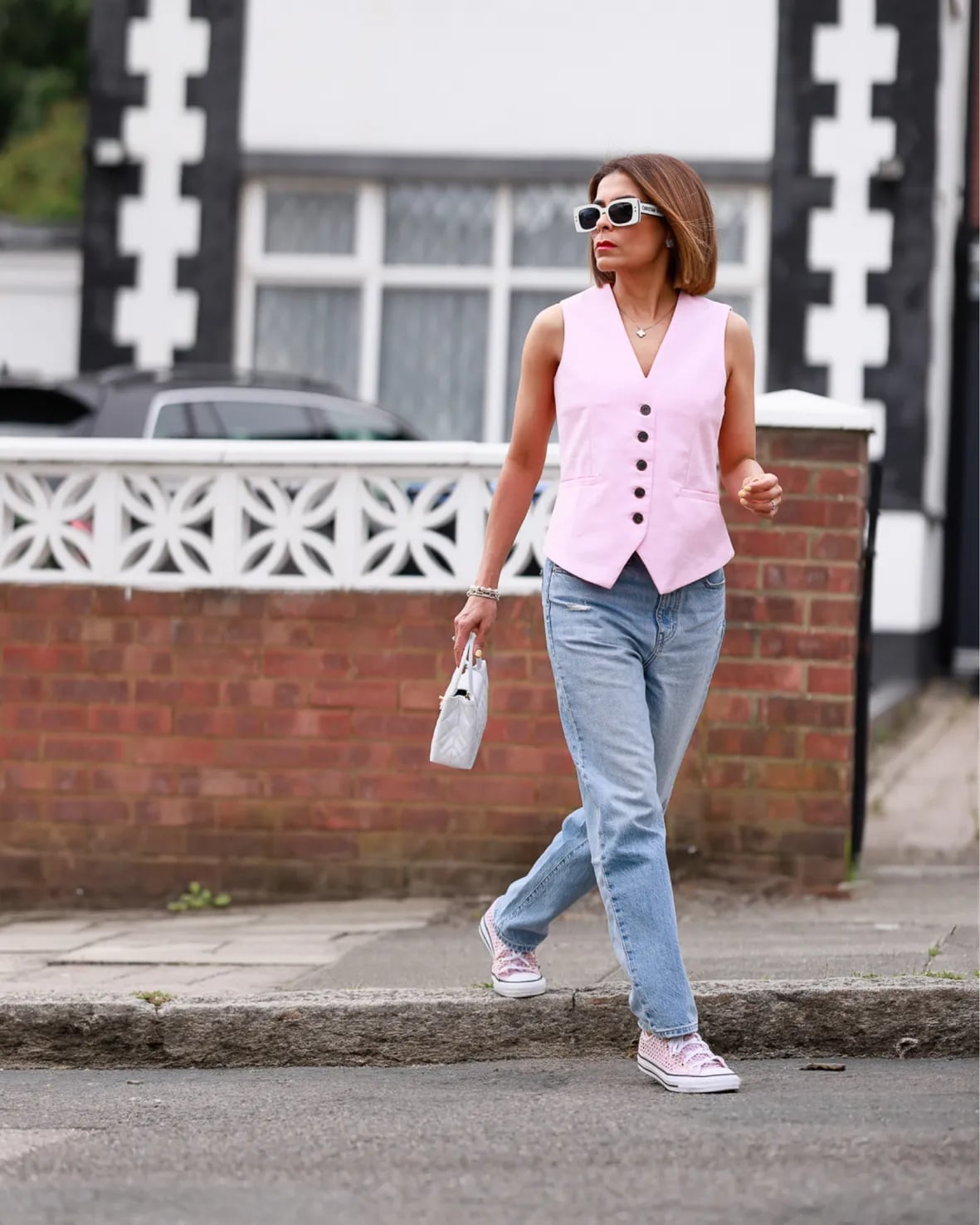 Pink Vest with Light Blue Jeans Pink Vest with Light Blue Jeans — Simple Petite Outfits