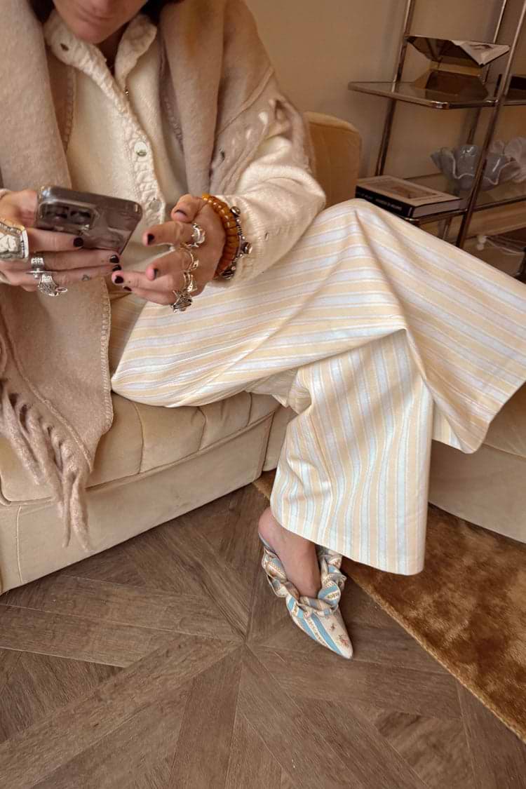 Striped Wide Leg Trousers with Knit Layers Striped Wide Leg Trousers with Knit Layers — Simple Petite Outfits