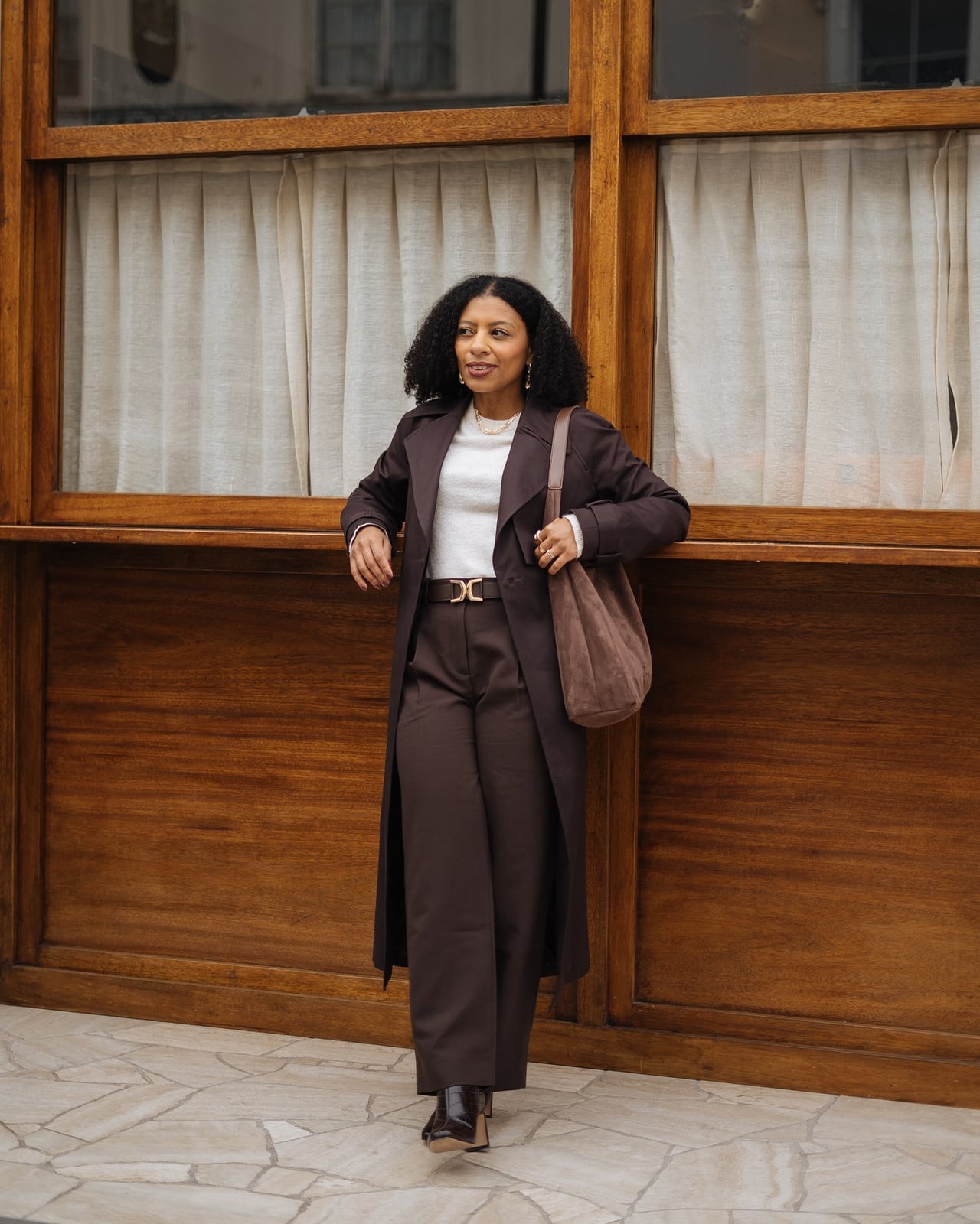 Wide Leg Trouser Suit with Trench Coat Wide Leg Trouser Suit with Trench Coat — Simple Petite Outfits
