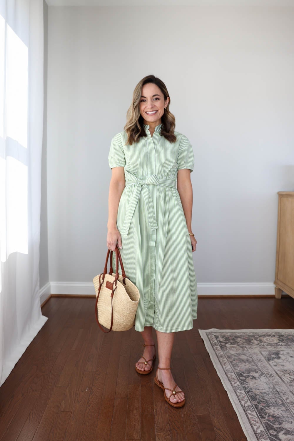 Striped Belted Shirt Dress and Sandals Striped Belted Shirt Dress and Sandals — Simple Petite Outfits