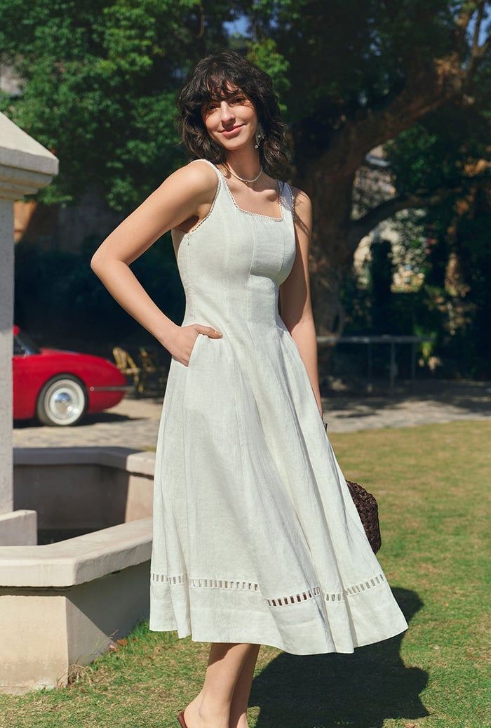 Linen A-line Dress with Espadrille Wedges Linen A-line Dress with Espadrille Wedges — Simple Petite Outfits