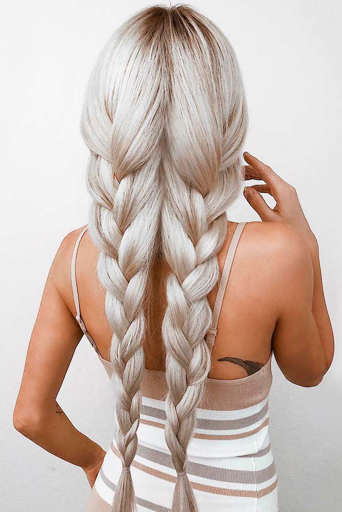 Voluminous Ash Blonde Pigtail Braids Voluminous Ash Blonde Pigtail Braids — Simple Pigtails Braids