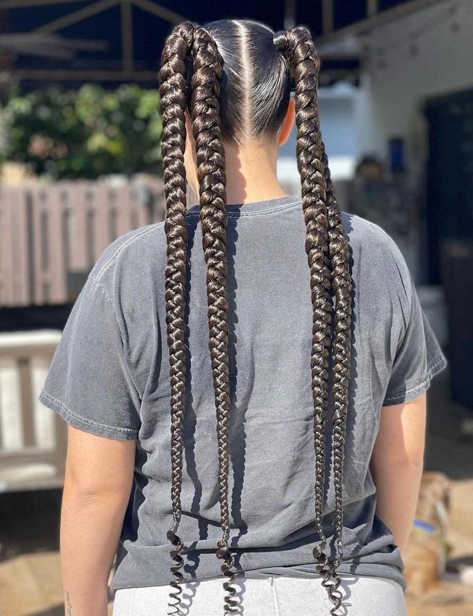Thick Dark Brown Pigtail Braids, Mid-Back Thick Dark Brown Pigtail Braids, Mid-Back — Simple Pigtails Braids