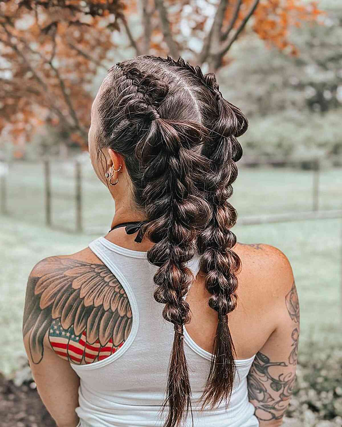 Voluminous Dark Brown Dutch Braids Voluminous Dark Brown Dutch Braids — Simple Pigtails Braids