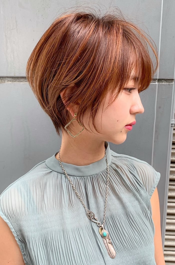 Copper Rose Pixie Bob With Layered Bangs — Simple Pixie Bob