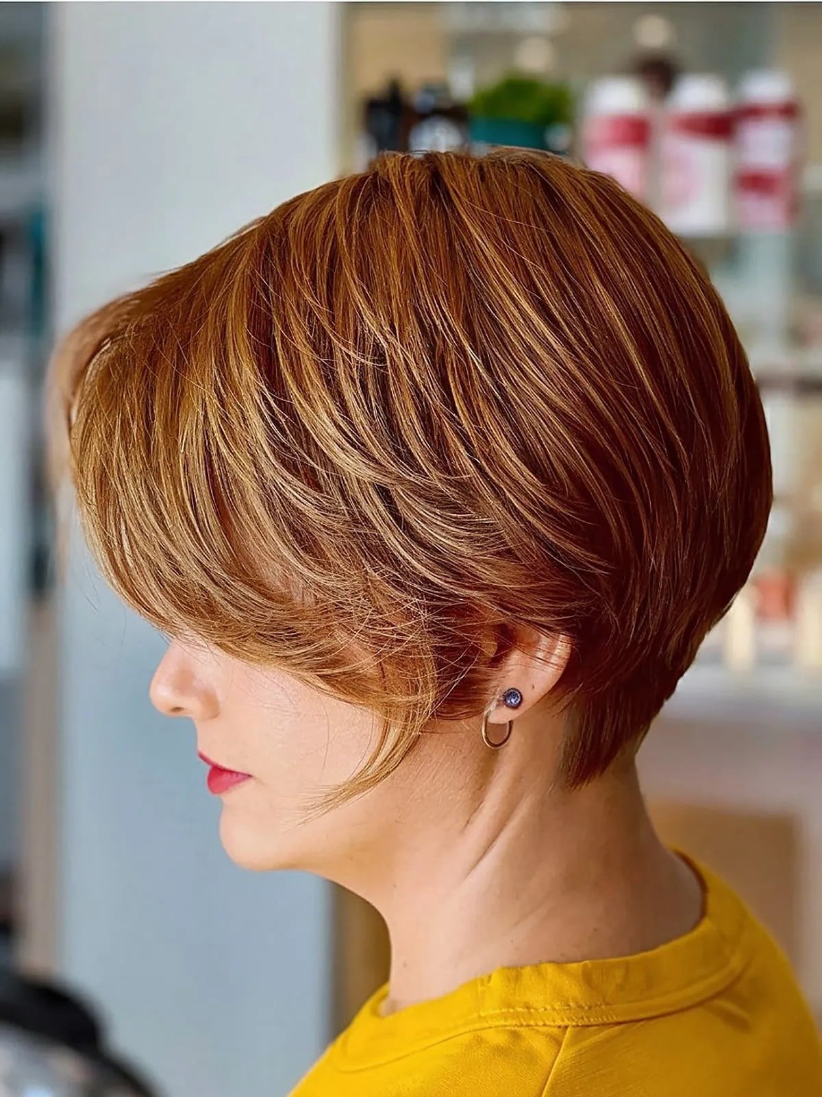 Auburn Layered Bob With Smooth Blowout — Simple Pixie Bob