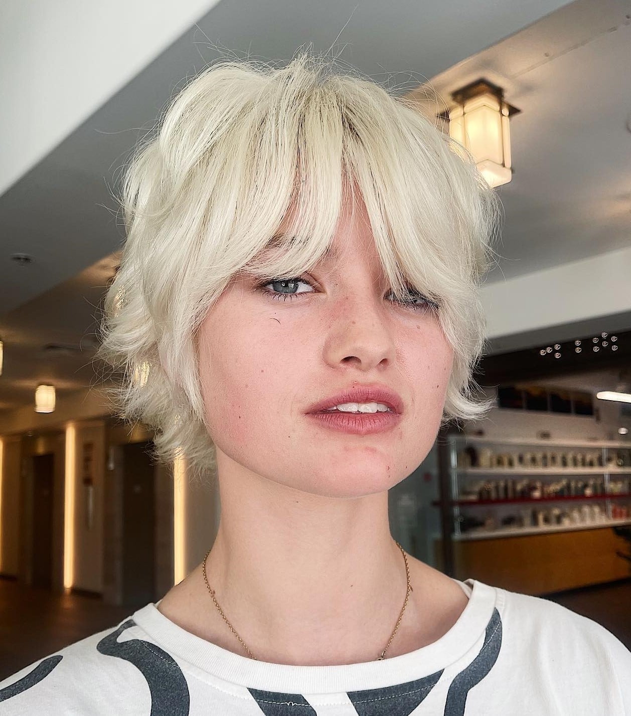 Platinum Blonde Pixie Bob With Curtain Bangs — Simple Pixie Bob Haircut