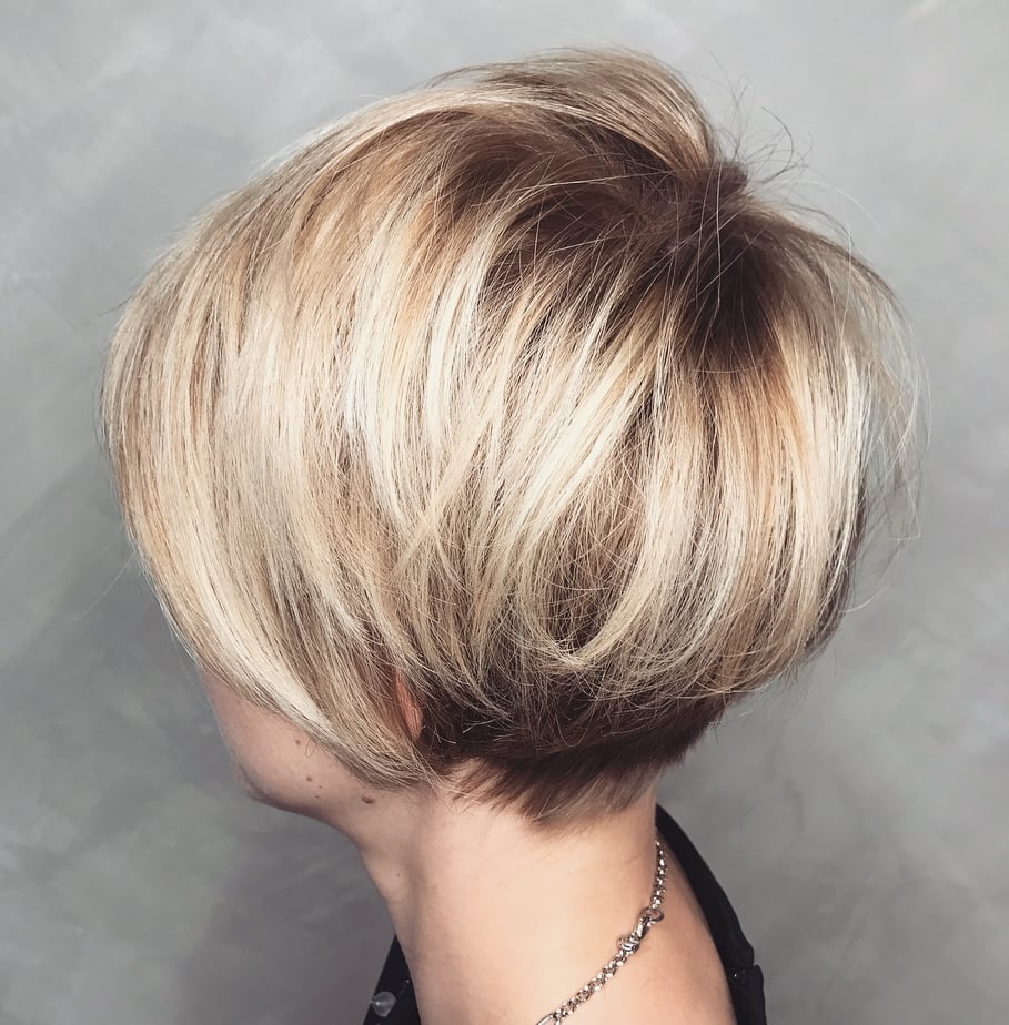 Blonde Bob With Textured Layers and Root Shadow — Simple Pixie Bob Haircut