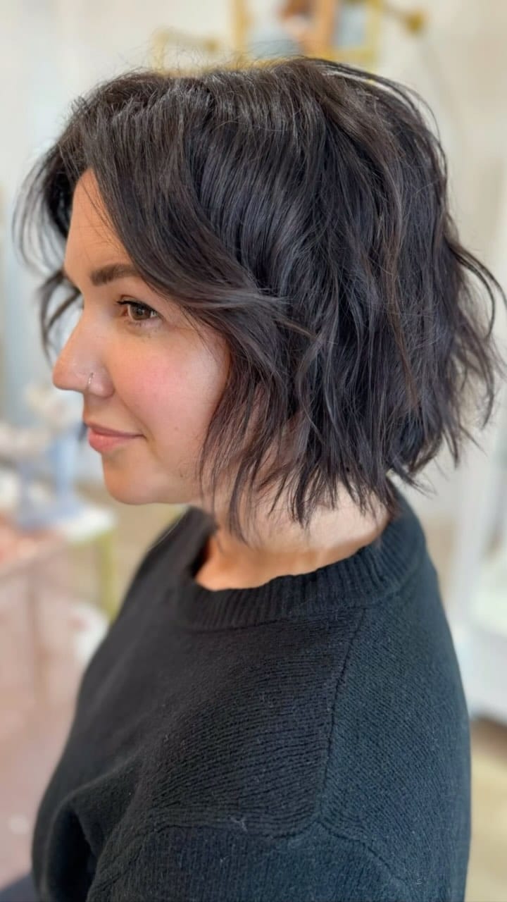 Textured Dark Brown Bob With Soft Blowout — Simple Pixie Bob Haircut